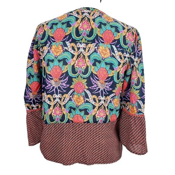 Maeve‎ Anthropologie Blouse 4 Black Multi Floral Tie Button Front V-Neck Top - Picture 3 of 8